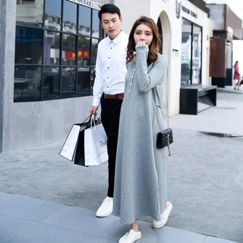 M-2XL Maternity Dress Pregnant Wear Nursing Dress Women Ladies Long Sleeved Maxi Cotton Dresses Clothing Solid Color