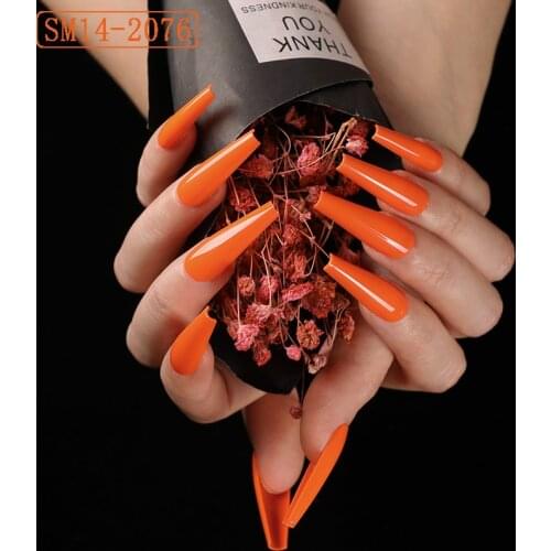 24pcs New popular candy color super long house mouth ballet coffin fake nails Orange CP2076