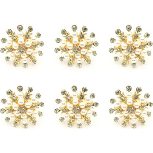 Napkin Rings Set of 6-Flower Pearl Rhinestone Napkin Ring Holder for Wedding Party Home Dining Table Linen Accessories