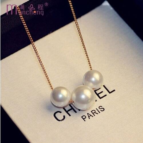 New Trendy Fashion 3 beads Imitation Pearl Collar Necklaces Woman Love gift Simulated pearl Statement Choker Necklace Pendant