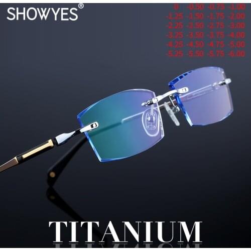 Blue Light Filter Glasses Men Myopia Eyeglasses Computer Titanium Rimless Frames Ti Prescription Diopter Frameless Eye Eyewear