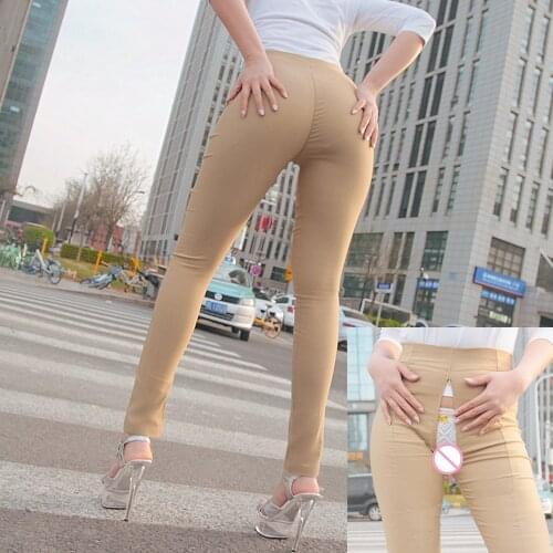 Outdoor Sex Pants For Women Leggings Slim Fit Tight Skinny Trousers Female Hidden Zippers Secret Open Croch Public Clothing