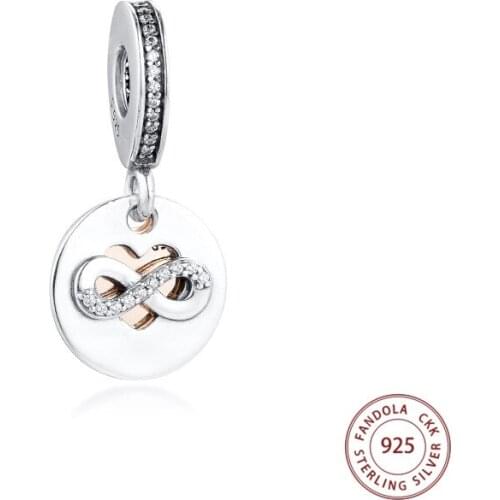 Fits Original Bracelet 925 Sterling Silver Heart of Infinity Dangle Charms Beads DIY Jewelry Making Berloques
