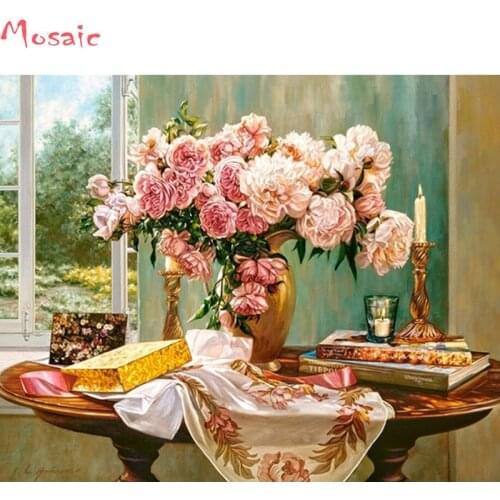 Full square/round Diamond Painting pink flower 5D DIY Diamond Embroidery still life Picture Of Rhinestone wedding decor home