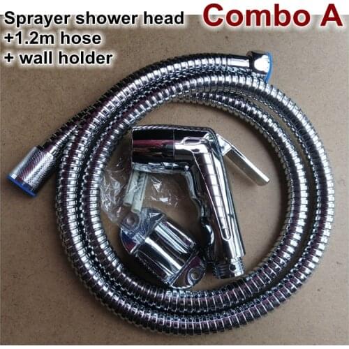 Bathroom Handheld ABS Shattaf Sprayer Nozzle Set Toilet Bidet Shower Head Jet Gun +1.2M Hosepipe+Wall Holder+Plastic Diverter