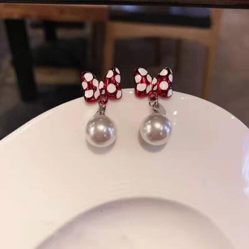 Bowknot Pearl Bulk Earrings Stud Dangle Cute Minnie 2021 Accessories For Women Charm Jewelry Wholesale Wedding Birthday Gifts