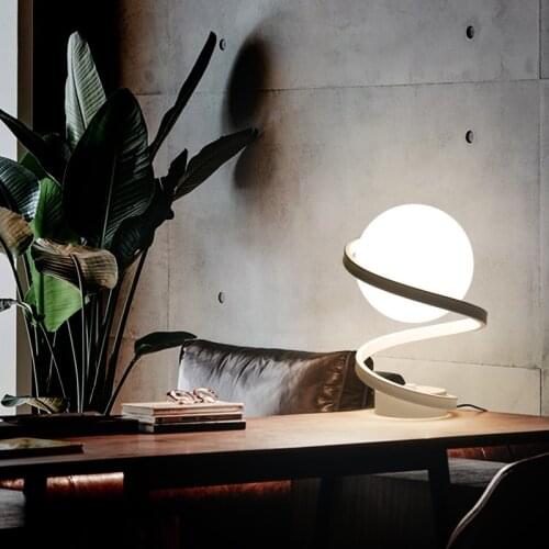 Nordic LED Small Spiral Table Lamps with Round Glass Lamp Shades Modern Desk Light for Bedroom Office Desks Nightstands Study