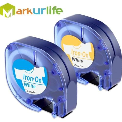 Compatible for Dymo LetraTag Fabric Iron on Label Tape Work with Dymo LetraTag LT-100H LT-100T Label Maker 12mm x 2m, 2-Pack