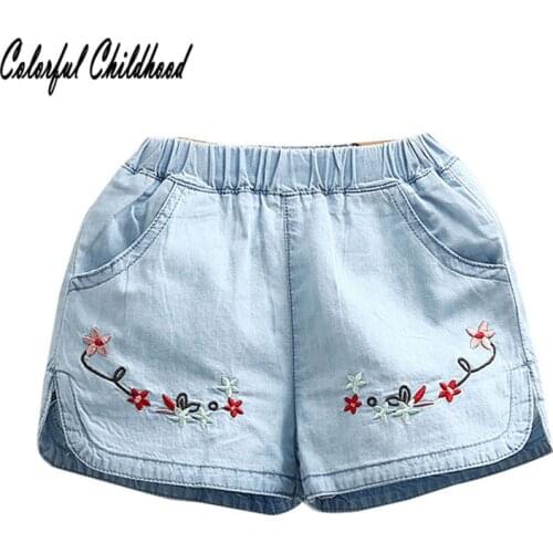Vintage embroidery denim shorts girls casual cowboy short pants kids trousers toddler girls clothing 2-10Yrs