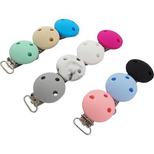 Chenkai 50pcs Silicone Round Clips Baby Round Shaped Teething For DIY Dummy Sensory Jewelry Holder Chain Toy Clips BPA Free