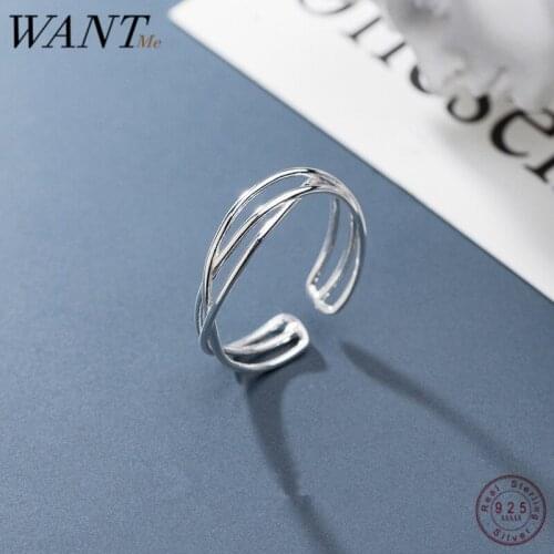 WANTME Genuine 100% 925 Sterling Silver Personalized Geometric Minimalist Cross Rings for Women Party Office Accessories Jewelry