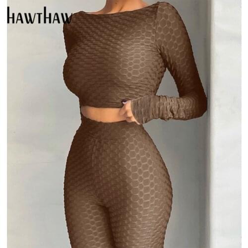 Hawthaw Women Autumn Winter Long Sleeve Crop Tops Long Pants Sportswear Two Piece Set Suit 2020 Female Clothing Tracksuit
