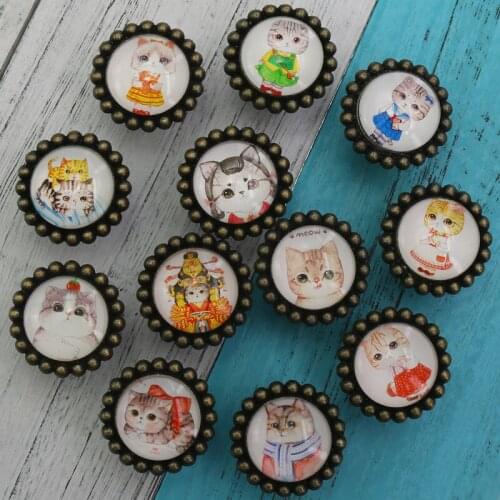 1PS American rural style Cute cat Crystal Knobs Drawer Pull Knob Door Handle Cabinet Drawer Cupboard Pulls