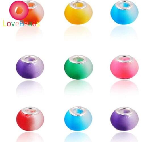 10Pcs Wholesale Lot Cute Color Glass Matte Surface Silver Plated Big Hole Spacer Beads Fit Pandora Charm Bracelet Bangle Jewelry