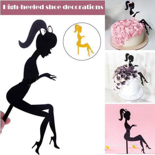 High Heels Lady Girl Acrylic Cake Topper Wedding Decorations Happy Birthday Dessert Cupcake Topper Durable MUMR999