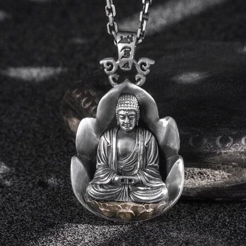 Solid 999 Sterling Silver handmade lotus Buddha mens women amulet pendant Charm jewelry A5671