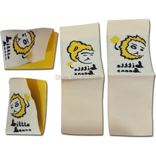 Free shipping customize clothing loop fold tags/woven labels/garment T-shirt embroidered tags/brand name/logo tag printing