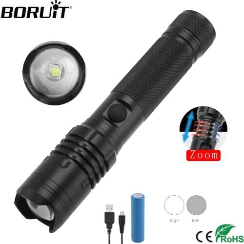 BORUiT 5000lumens XML U2 LED Flashlight 2-Mode Zoom Torch Rechargeable Power Bank Lamp Camping Fishing Lantern by 18650 Battery