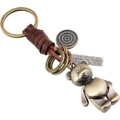 Keychain Leather Alloy + Leather GOGOU PK-K72 Bear 11 * 3 * 2.5 cm 41 g Cinnamon Punk Rock Hip Hop
