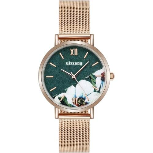 Stitching Design Luxury Fashion Women Watches Qualities Flower Ladies Wristwatches Rose Gold Mesh Strap Woman Clock Waterproof