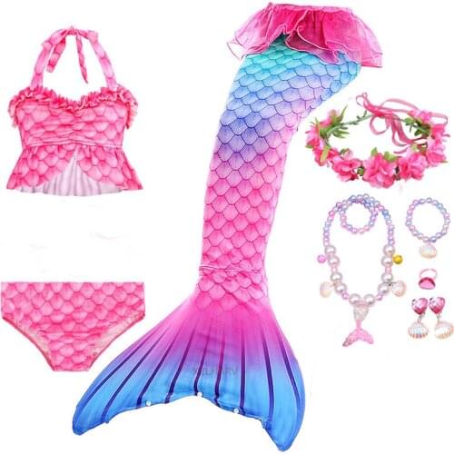 Girls Children Mermaid Tail Without Monofin Swimming Costumes Cosplay Costume For Clothes Mermaid Swimsuit for Kids Swimmable