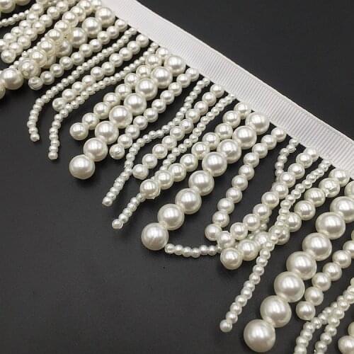Long pearl fringe beaded lace trim garment dress tassel lace decoration shoes ornaments white black hanging bead curtain