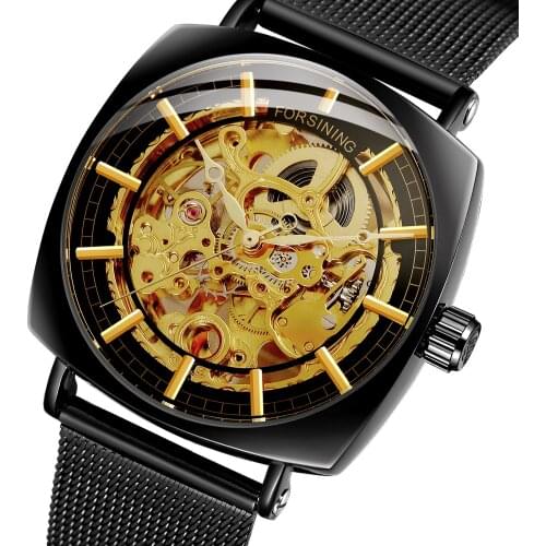 Forsining Mens Newest Design Mechanical Auatomatic Movement Skeleton Men Watches with Stainless Steel Relogio Masculino
