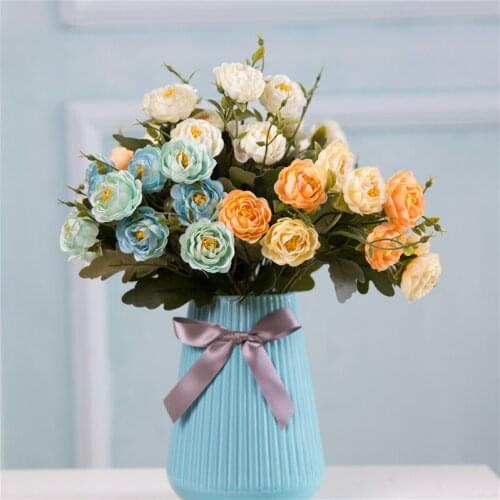 10 heads artificial tea rose autumn colors silk fake flower bouquet wedding decoration bridal flowers for home hotel diy decor