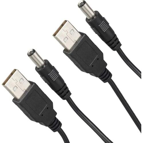 GREATLINK 2-PACK USB to DC Barrel Power Cable 5.5*2.1mm 5.5x2.1mm Plug DC Power Adapter Cord 24AWG 3FT