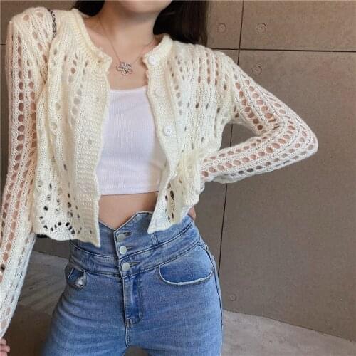 Hollow Knitted Shirt Womens Thin Sweaters Fashion 2020 New Slim Cardigan Knitted Sunscreen Shirt Knitted Women tops 917i