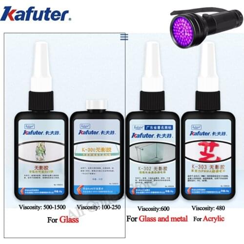Strong 50ml Kafuter UV Glue Curing Adhesive K-303 300 302 51LED UV Flashlight UV Curing Adhesive Crystal Glass and Metal Bonding