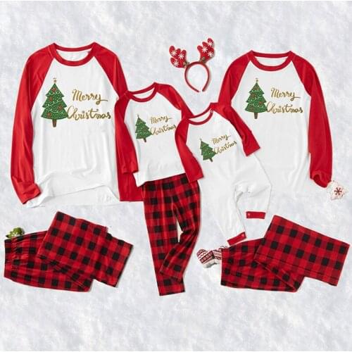 Merry Christmas Family Matching Pajamas Set Christmas Tree T-shirts+Plaid Pants Sleepwear Suit Mommy And Me Clothes Family Look