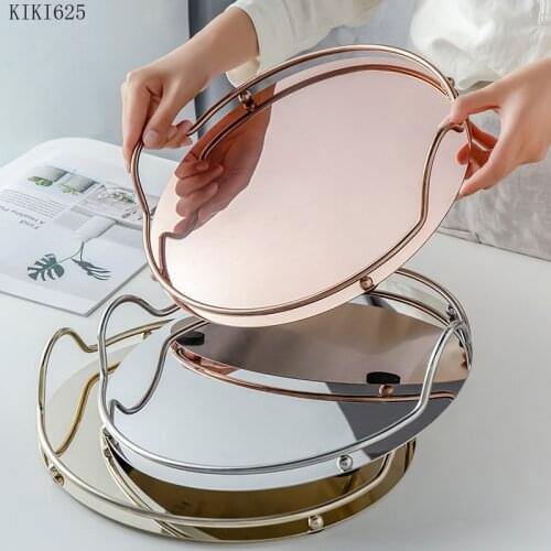 Creative Mirror Stainless Steel Storage Tray Tea Cup Dessert Service Tray Household Metal Fruit Dessert Tray Kitchen Home Decor