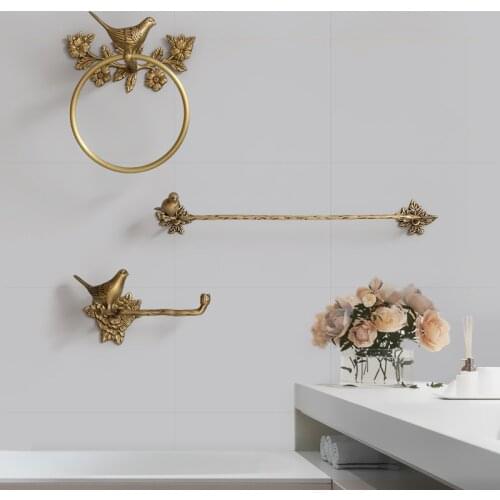 Brass Bird Towel Holder Home Decor Towel Rack Bathroom Organizer Wall Hanging Toilet Paper Holder Hooks European Retro Towel Bar