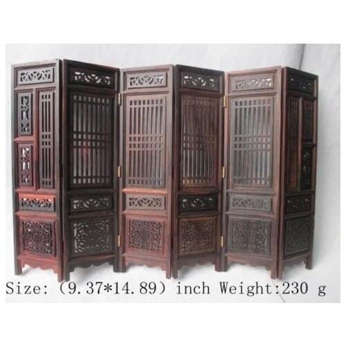 Mini )Exquisite Chinese Classical Hand carved collection of hongshan chicken wings wood folding screen