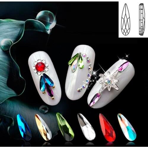 100Pcs Mini Nail Art Rhinestone Decoration Flat 2X6mm Small Raindrop Crystal Glass Stone 3D Fingernail DIY Accessories