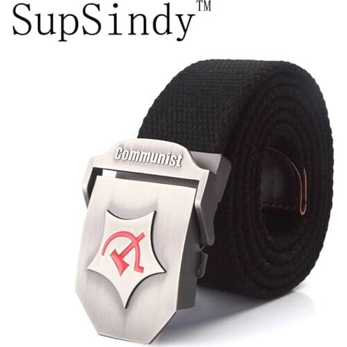 SupSindy Men&women Canvas belt Communist Alloy buckle luxury jeans belts for men vintage tactical belt military nylon strap male