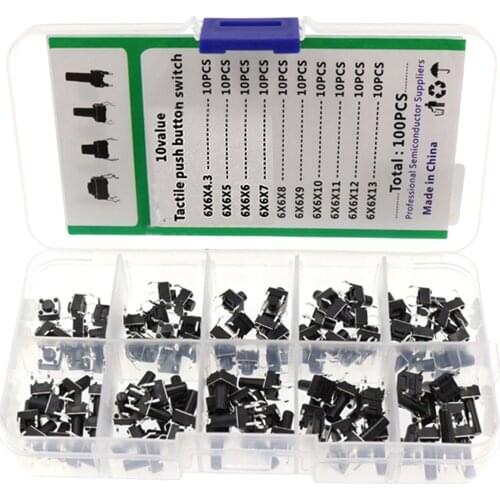 Set of 100 Micro Momentary Tactile Tact Push Button Switch Kit with Storage Box