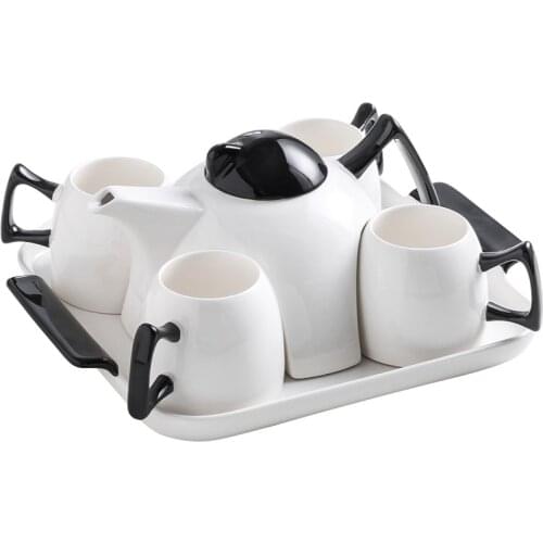 High-grade black glazed ceramic coffee cup set flower teapot household cup set 6 pieces Coffee set