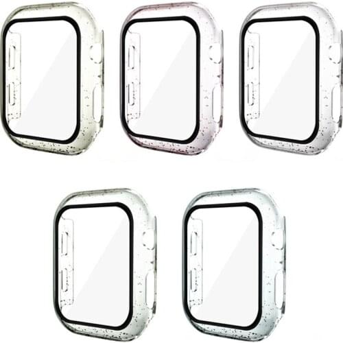 New Clear Glitter Hard PC Case For Apple Watch 6/5/4/3/2/1 Protector Shell Tempered Glass Screen Anti-scratch Watch Accessories