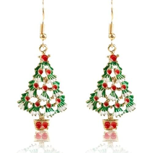 New Christmas Alloy Drip Oil Christmas Tree Cartoon Earrings Creative Earrings Earrings
