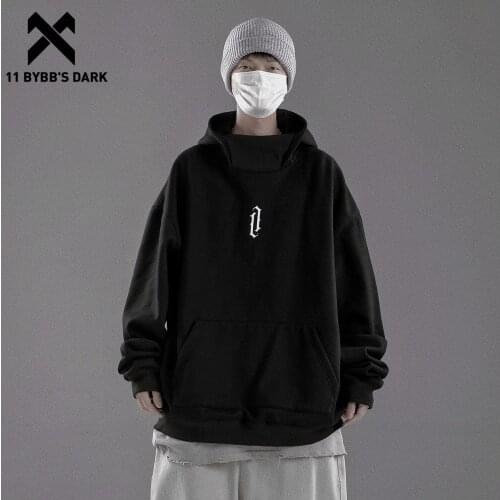 11 BYBBS DARK Solid Hoodie Sweatshirts Ninja High Collar Cotton Fleece Pullover Techwear Harajuku Men Hoodie Hip Hop Streetwear