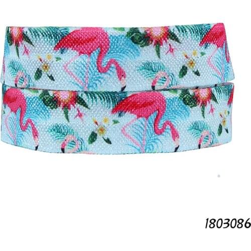 Wholesale 50 yards per roll beautiful flamingo and flower printed fold over elastic for headbands