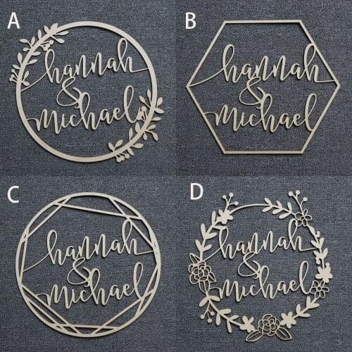 Personalized Bride and Groom Name Wedding Photo Props Wooden Wedding Decoration Centerpieces Wreath Circle Signs