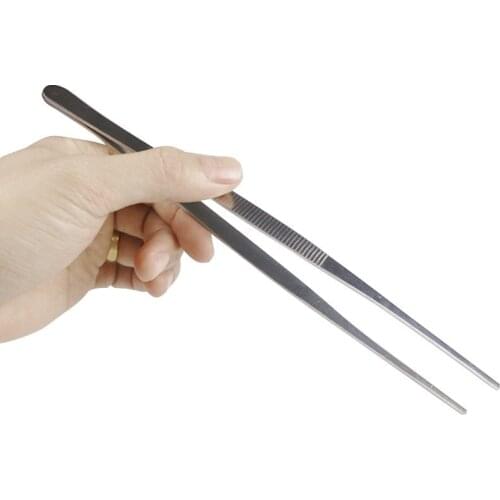18/20/25/30cm Long Barbecue Food Tong Stainless Steel Straight Tweezer Toothed Tweezer Home Medical Garden Kitchen BBQ Tool