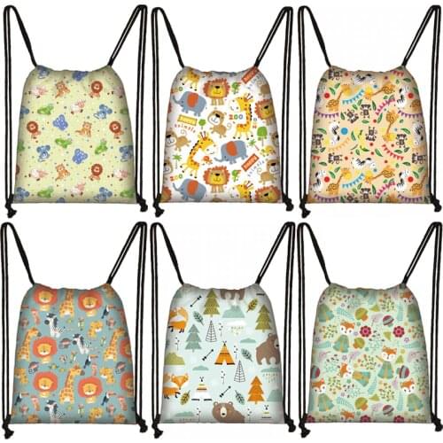 Lovely Elephant / Monkey / Zebra / Giraffe Small Animal Drawstring Bag Ladies Backpack For Teenagers Book Bags Casual Shoe Bag