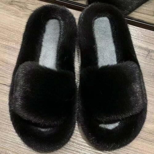 Luxurious Mink Fur Womens Slippers Genuine Sheepskin Insole Non Slip Wear-Resistant Sole Flat Bottom Casual Woolen Slipers