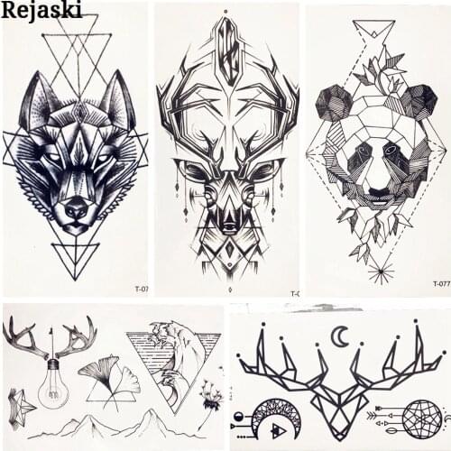 25 Pattern Geometric Wolf Deer Temporary Tattoo Stickers Elk Horn Panda Animal Body Art Painting Men Women Tattoo Kids Children