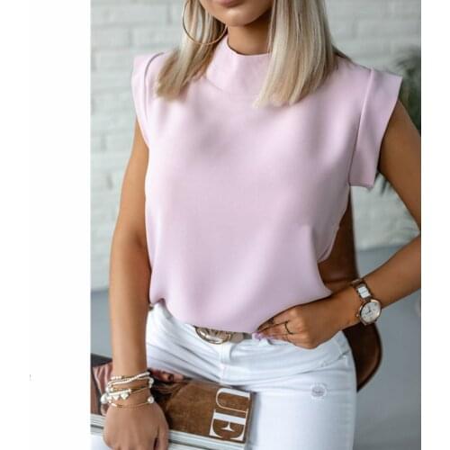 Fashion Women T-Shirts Office Lady Sleeveless Tops OL Solid Color T-Shirt Crew Neck Casual Top Women Plaus Size Clothes