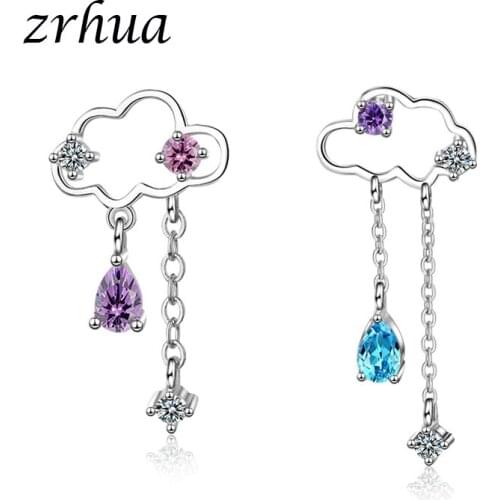ZRHUA Original 925 Sterling Silver Earrings for Women Dangle Cloud Colorful Zircon Jewelry Female Elegant Wedding Party Gifts